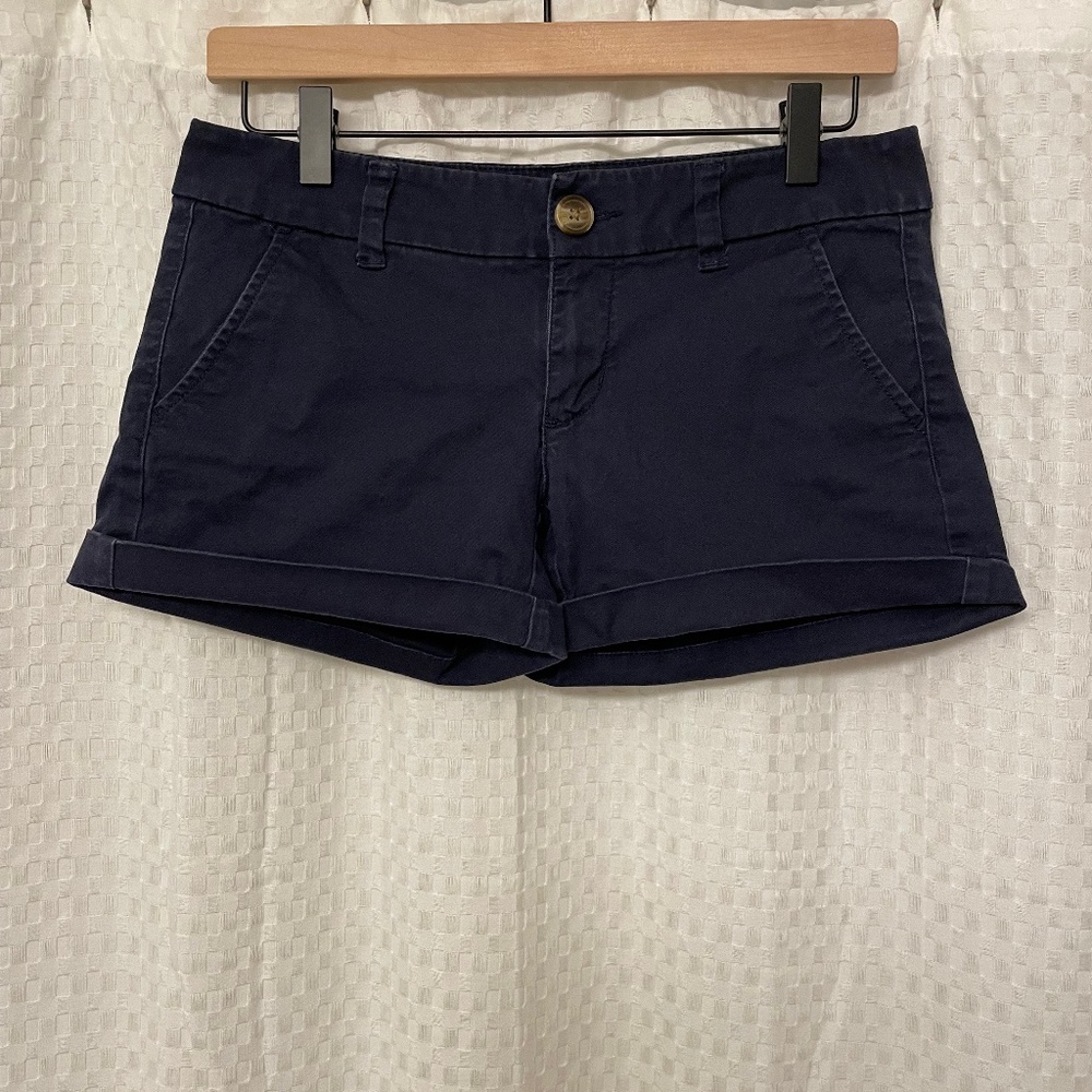 American Eagle Twill Super Stretch Navy Midi Shorts Size 2